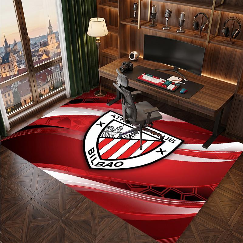Athletic Bilbao Football Print Crystal Velvet Rug, Comfortable Water Absorbent Non Slip Indoor Floor Carpet