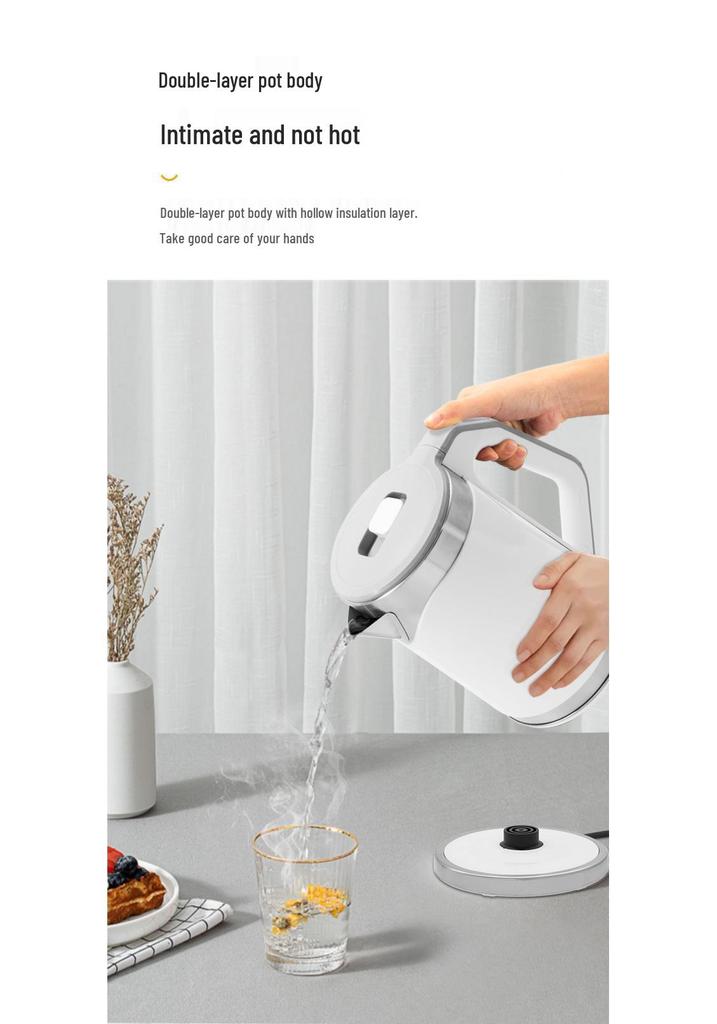 Kuangjia Double-Layer Electric Kettle with Anti-Scald Design, Large Capacity, Auto Power-Off, 110V/220V