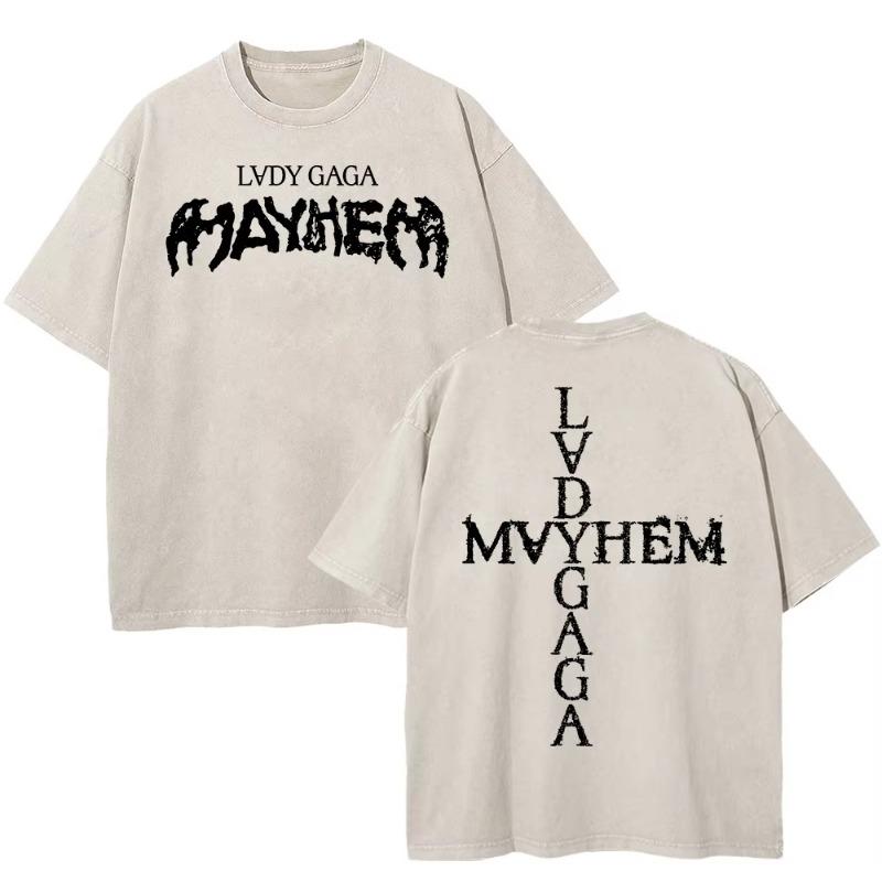 Vintage Washed Lady Gaga The Mayhem Ball Tour 2025 T Shirt Fashion Women Aesthetic High Quality Acid Wash 100% Cotton Tees