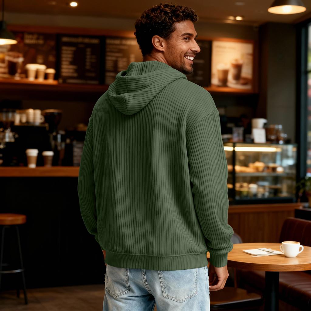 Men's Casual Solid Color Zipper Long Sleeve Hooded Sweatshirt, Everyday Zipper Casual Long Sleeve T-Shirt