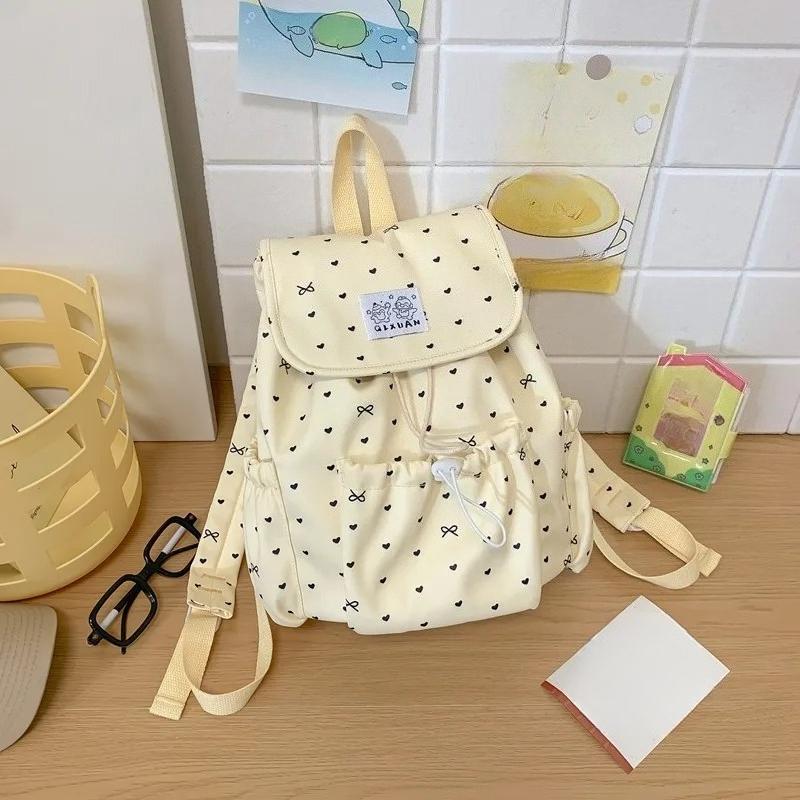 Love Heart Bow Print Bag Drawstring Mochila Mochilas Mujer Students Backpacks Travel Backpack Preppy Style Bags for Woman