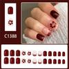 Glitters Floral False Nail French Style Coffee Brown Press On Nail 24Pieces for Autumn Winter Elegant Manicure Set
