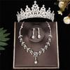 3pcs/set Luxury Bridal Jewelry Sets Crystal Water Drop Tiaras Crown Necklace Earrings Silver Color Sparkling