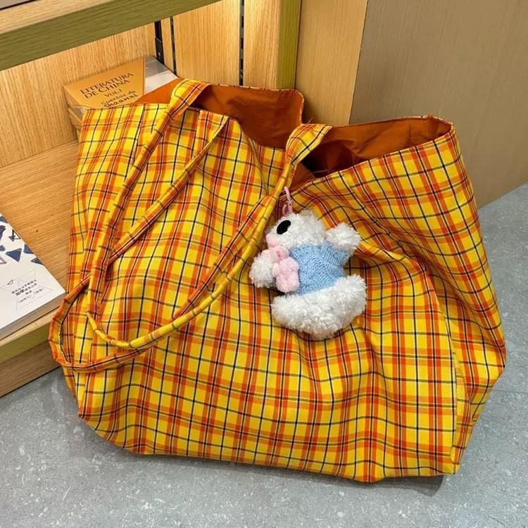 Niche Retro Plaid Canvas Bag Women'S Convenient Commuting Large-Capacity Underarm Bag Double-Sided Shoulder Handbag