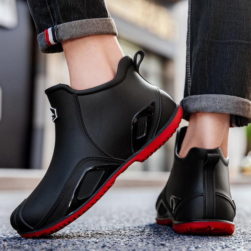Short Rain Shoes Men's Adult Fashion Waterproof Shoes Thickened Wear-resistant Rain Boots Kitchen Work Low-top Flat Rain Boots Men