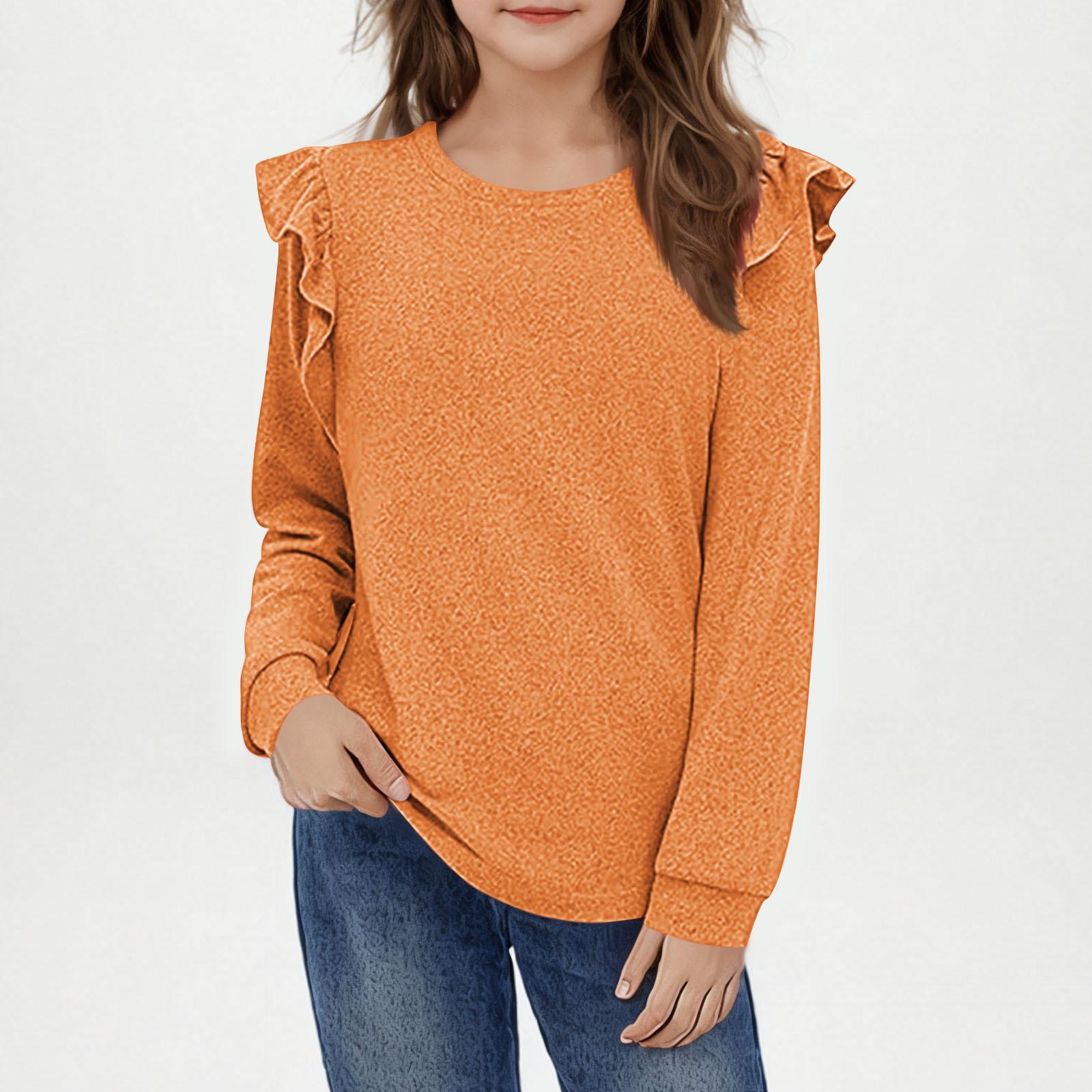 

Детская повседневная модная футболка-пуловер с круглым вырезом и длинными рукавами с кружевом 150 шафрановый