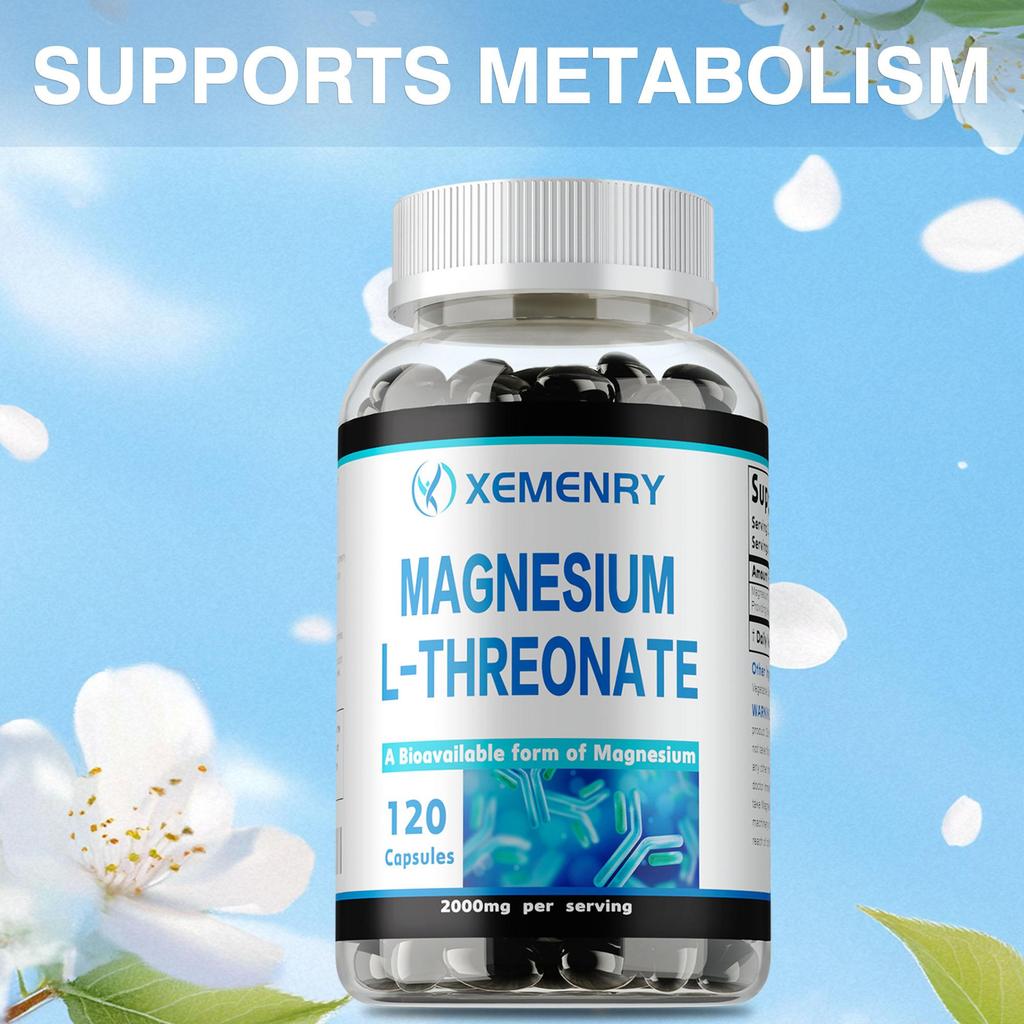L-Magnesium Threonate Dietary Supplement, helps with sleep, relaxation, and promotes brain and heart health – 120 capsules