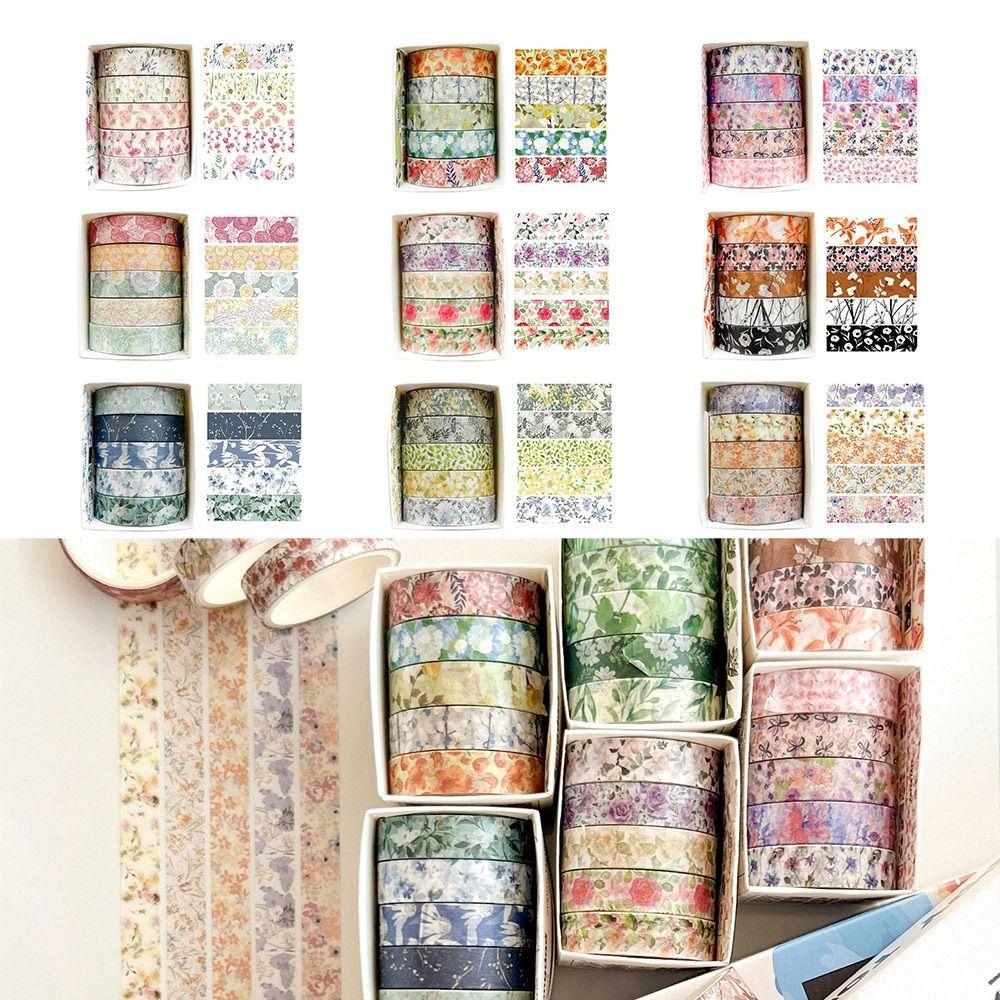 5 Rolls Spring Flower Washi Tape Self-adhesive Artistic Tape  Craft Making