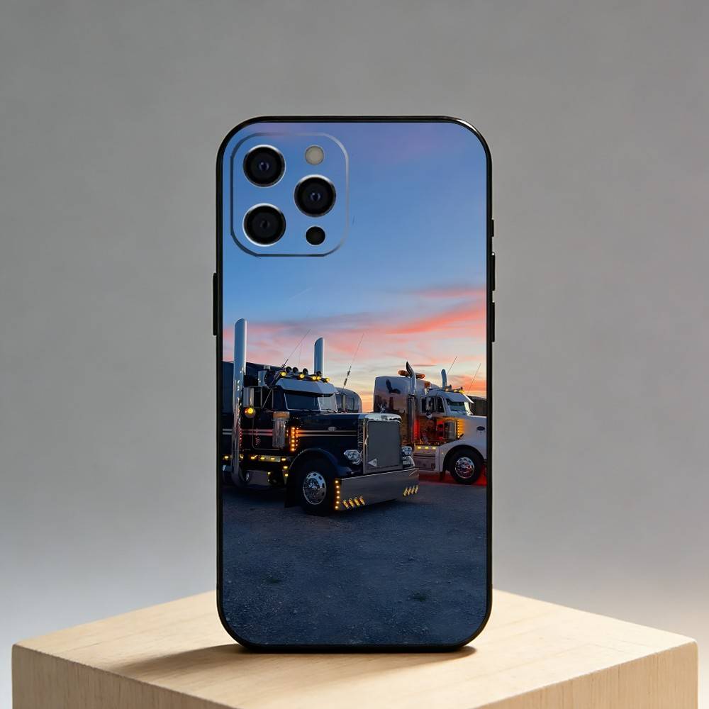 E-Euro T-Truck Pouzdro na telefon Pro iPhone17,16,15,14,13,12 Plus,Max Měkký silikonový Černý kryt