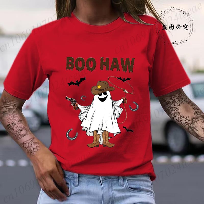 Boo Haw Womens TShirts Funny Boo Cowboy Tee Western Halloween Shirt Spooky Fall Shirt Country Girl TShirts Clothes Gift