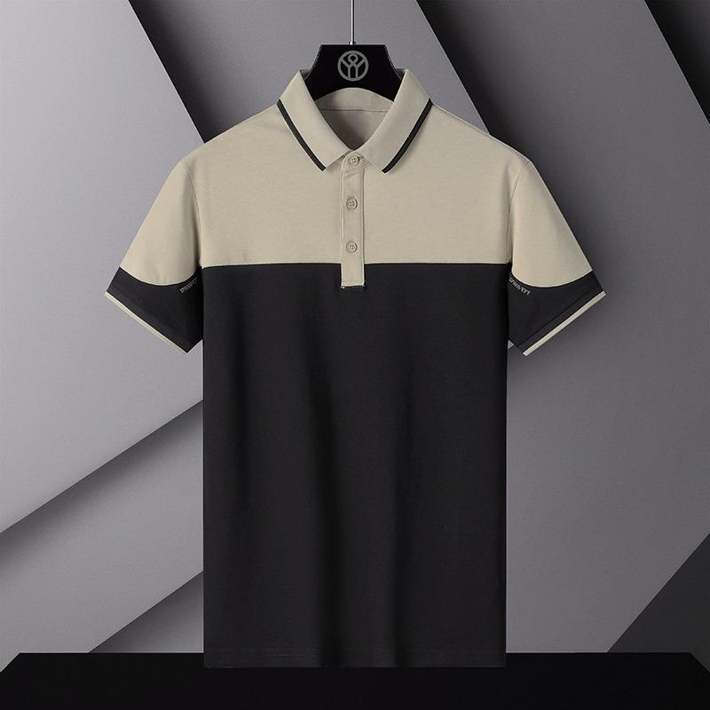 Men's Summer Polo Shirt T-Shirt Comfortable Breathable Splicing Tee Solid Color Loose Casual Lapel Short-Sleeve Shirt