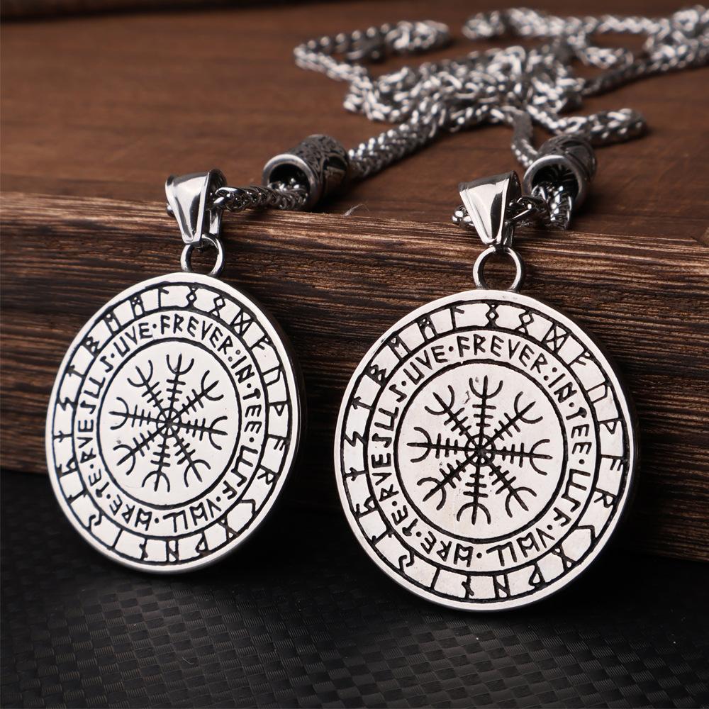 Viking Wolf Head Rune Titanium Steel Pendant Necklace Stainless Steel Men's Necklace Fashion Accessories Versatile