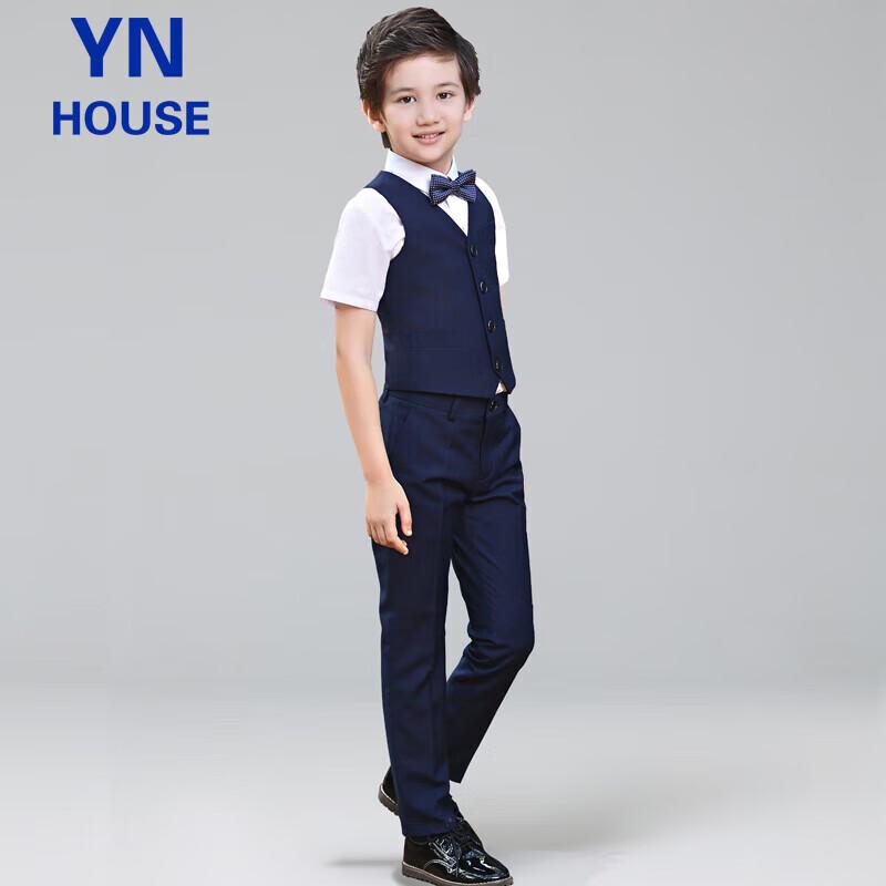 Мальчишеский темно-синий официальный жилет-костюм 160