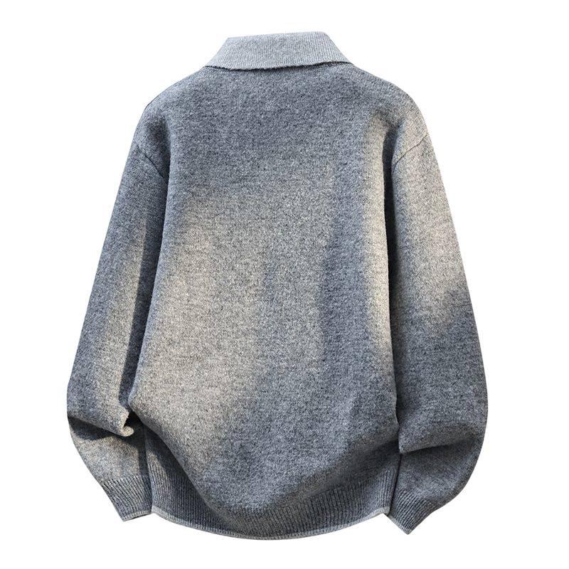 Men's Trendy Faux Two-Piece Lapel Sweater - Autumn/Winter Thickened Velvet Casual Knit Base Layer