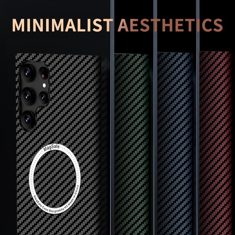 For Magsafe Slim Carbon Fiber Hard Case For Samsung Galaxy S23 Ultra S22 S21 Ultra S23 Plus Frosted Matt Cover Coque For iPhone 15 14 13 12 Pro max