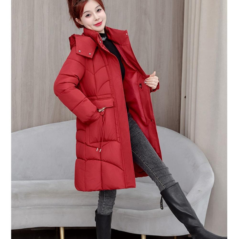 Women Hooded Collar Cotton Parkers Coat Zipper Coat Medium Warm Button Coat Jacket
