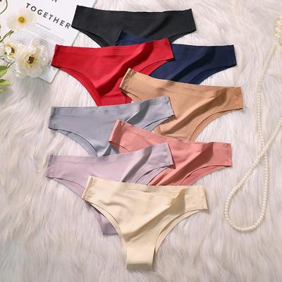 European & American Style Low-Waist Seamless Ice Silk Thong for Women In Solid Colors