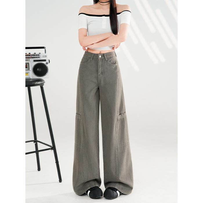 Women s Retro Cement Gray Wide-Leg Denim Jeans - Spring 2026 Fashion Trend L