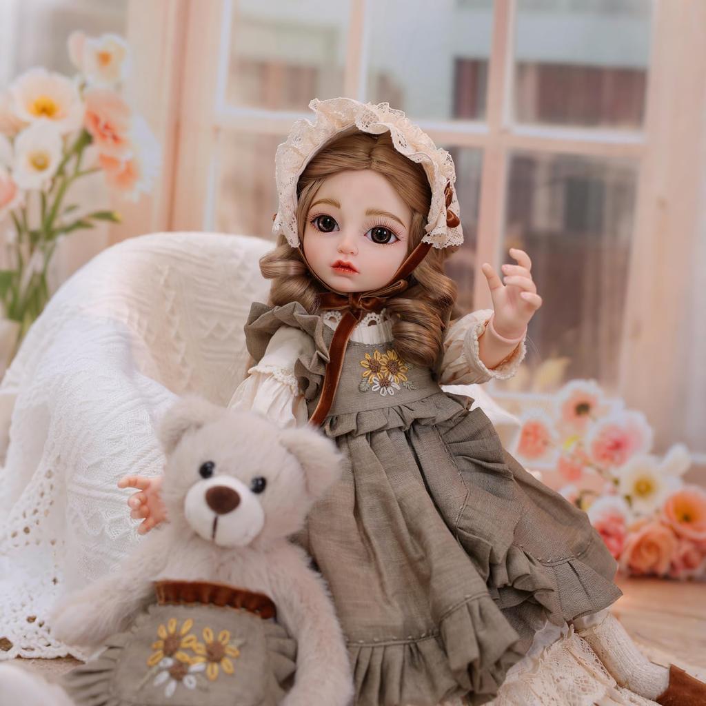 Cloveray 14 Cute Vinyl BJD Doll 45cm Ball-Jointed Doll with 15 Articulated Joints, Fully Articulated, Glass Eyes, Handmade Makeup, Interchangeable