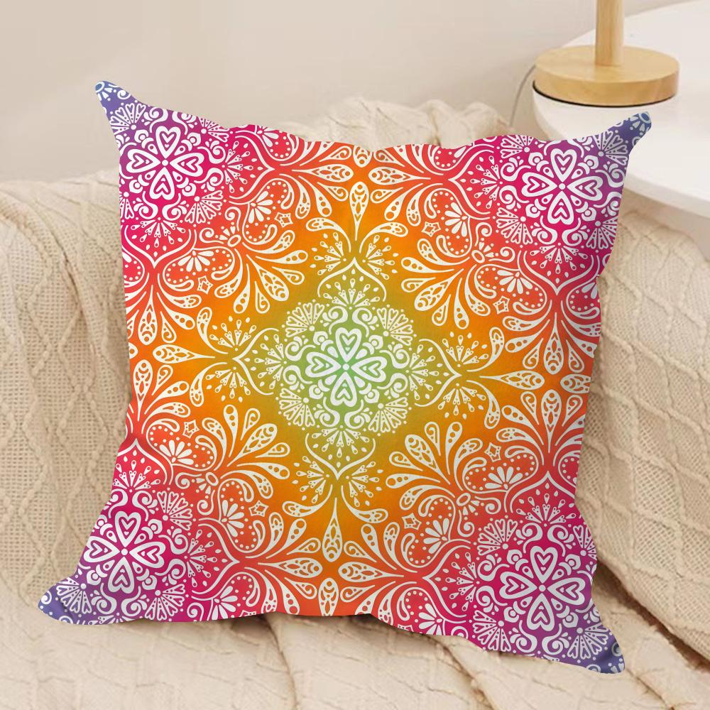 Colorful Floral Mandala Pattern Cushion Cover Short Plush Doublesided Print Square Throw Pillow Covers Sofa Home Cushion Decor