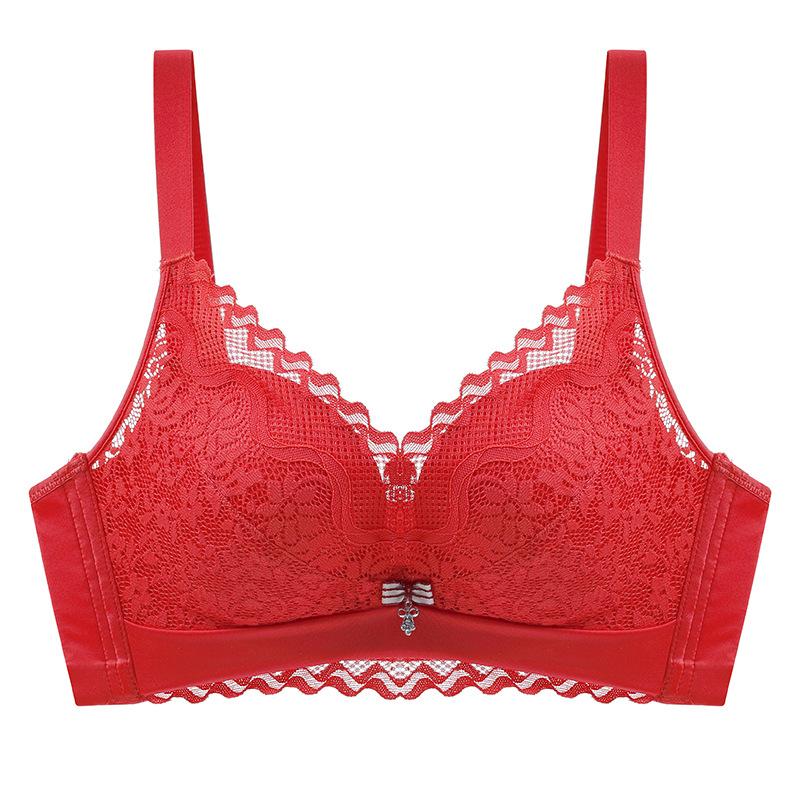 

Sexy lace bra gathers without steel ring medium thick cup small bra closes the breast explosion 32/70ab through cup красный