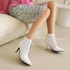 Spring Brown Apricot Women Ankle Boots Pointed Toe Lace up High Heel Small Big Size 33 47