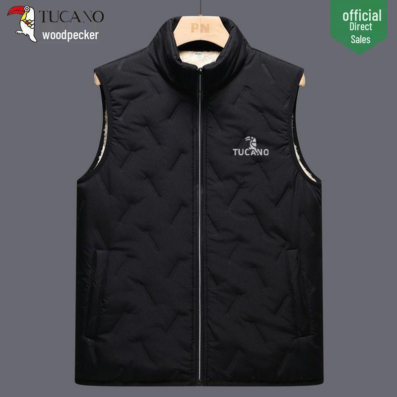 Woodpecker Unisex Lambswool Vest: Autumn/Winter Fleece-Lined, Thick, Stand Collar, Casual & Warm Jacket
