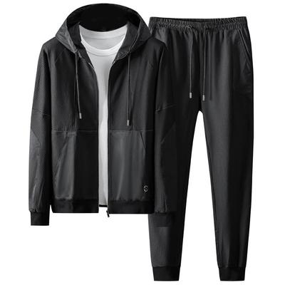 Frühlings- und Herbst-Sport- und Freizeitset Herren Wabennetz Elastisch Schlankmachender Hoodie Zweiteiliges Set