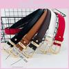 Modern Womens Pu Leather Belt With Gold Metal Pin For Office Casual Daily
