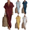 Summer Cotton Linen Dress for Women Short Sleeve Button Up Long Dress Casual Loose Beach Tunic Sundress