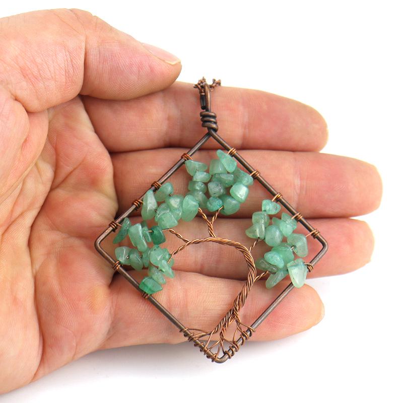 Handmade Vintage Tree of Life Necklace with Wire-Wrapped Natural Crushed Stone Crystal