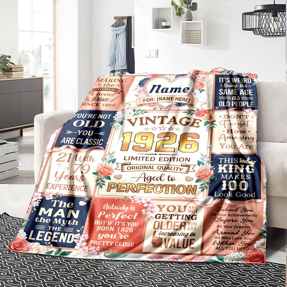 Vintage Birthday Celebration Blanket Personalized Name Soft Warm And Versatile For Sofa Bed Office And Travel Machine Washable Comfortable In All