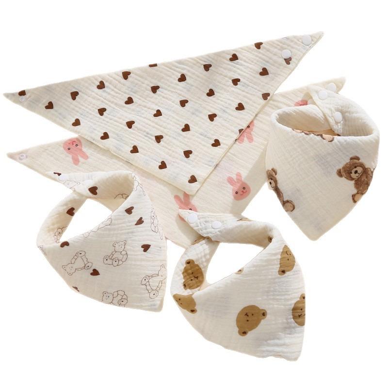Baby Saliva Towel Class A Four-Layer Crepe Cartoon Snap-Button Bib Baby Triangle Scarf Newborn Bib