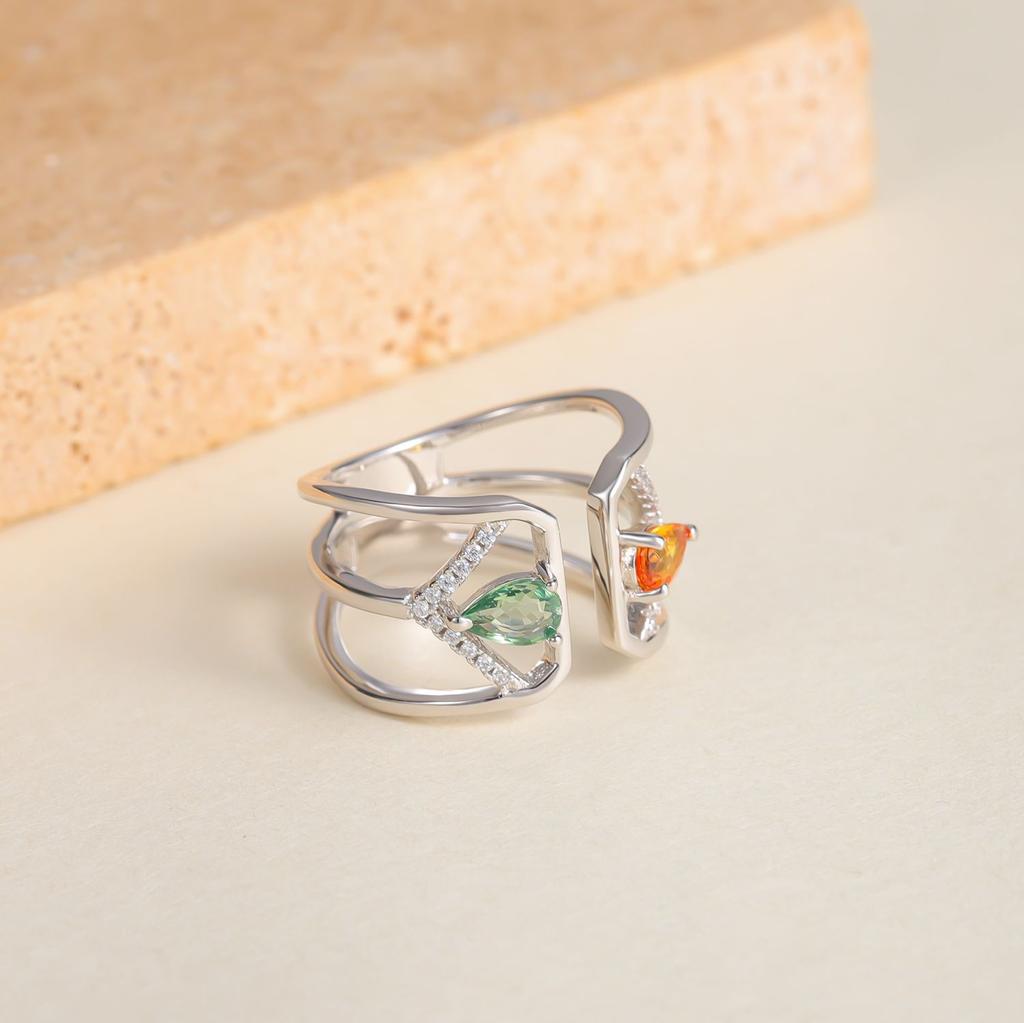 Piccolo anello fresco in stile ins di grande impatto visivo in zaffiro naturale color argento sterling S925 anello aperto nuovo stile che non sbiadisce