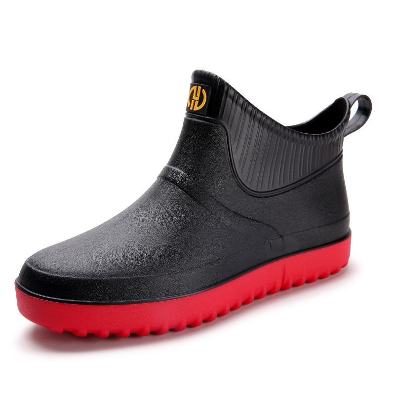 Men's Low-Cut Waterproof Non-Slip Rubber Rain Boots for Car Washing and Outdoor Fashion.