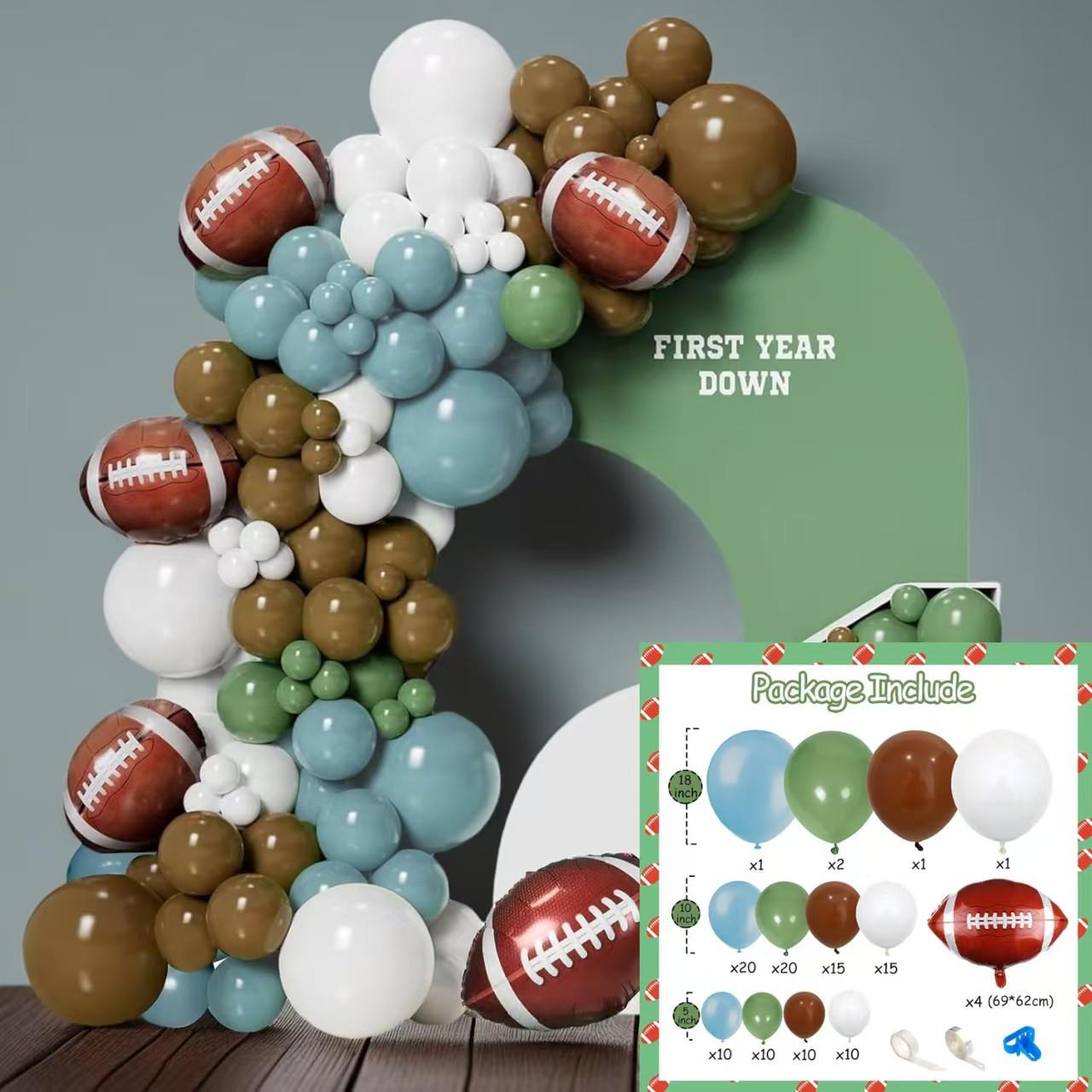 

Football Balloon Set Blue Balloon With Football Aluminum Foil Balloon Rugby Game Sports Themed Party Decoration Set as shown