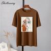 Shellsuning Summer Retro Character Printed T Shirts Women Korean Graphic Trendy Tees Loose Casual Short Sleeve Female Tops