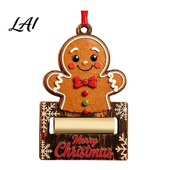 Holiday Hanging Decor Christmas Wooden Money Holder Ornament Santa Reindeer Snowman Elf Cash Holder Xmas Tree Gift Decoration