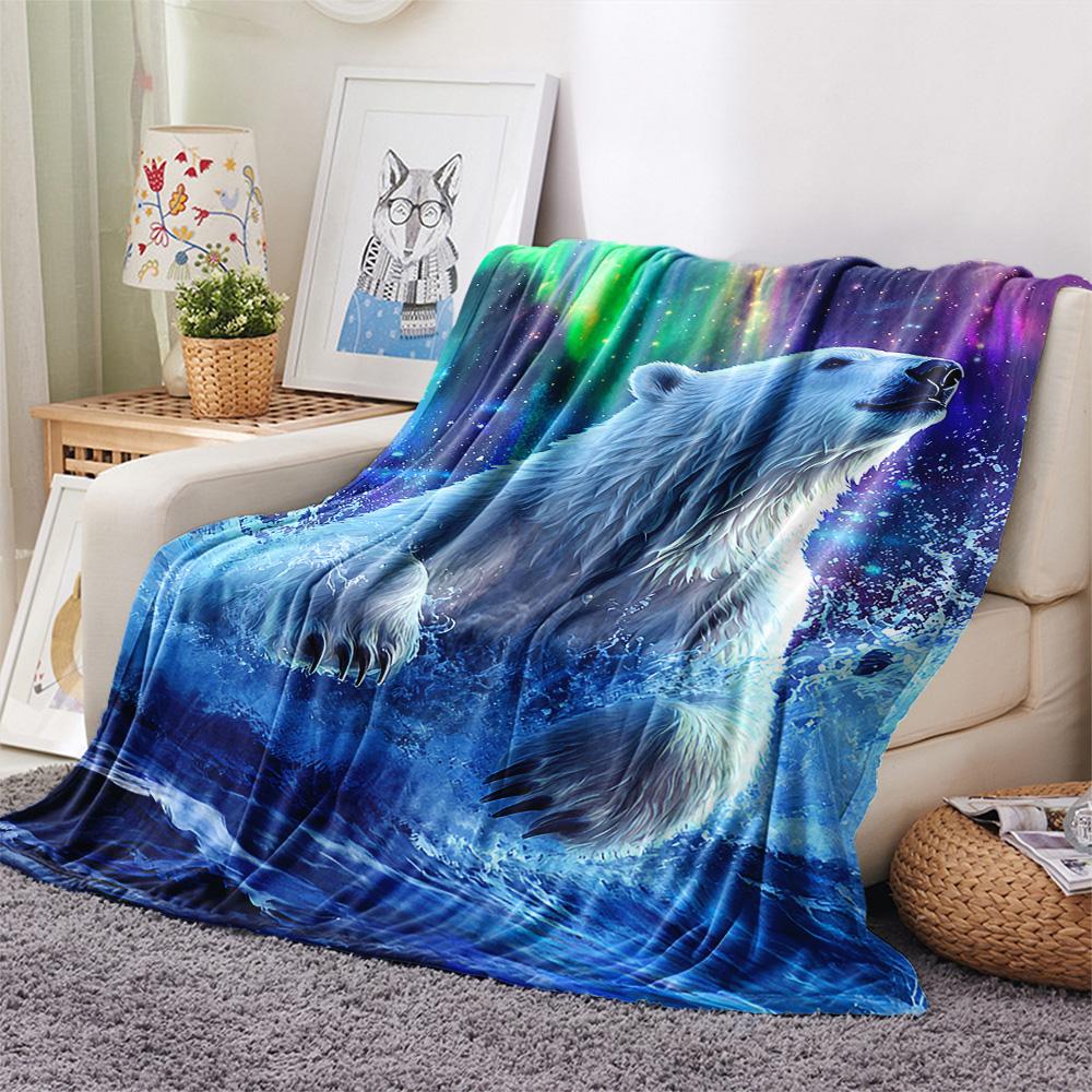 Polar Bear Print Flannel Blanket, High quality Comfortable for All Seasons, Home Decor, Warmth and Comfort, Perfect for Christmas Gifts