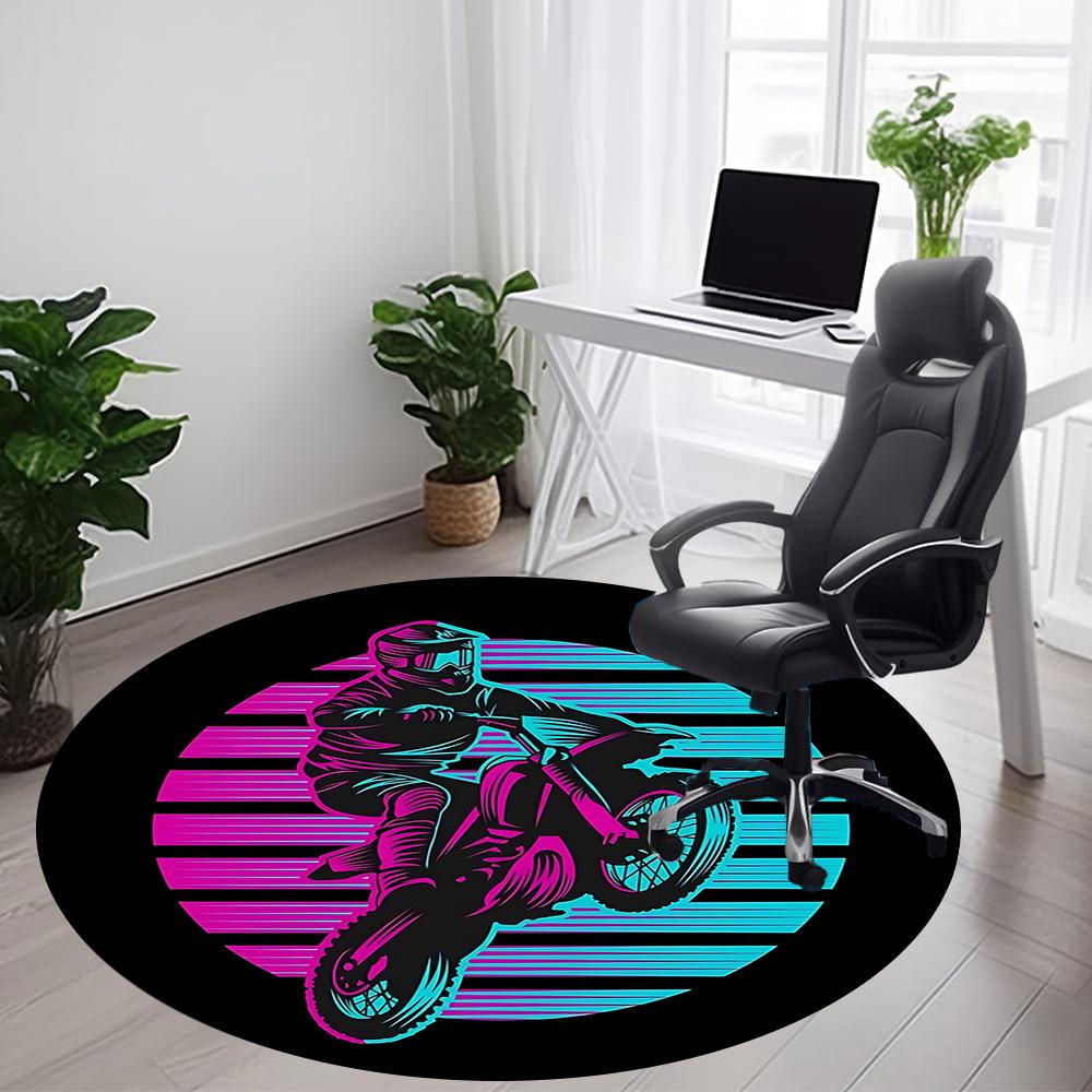 1PC Motorbike Rider Office Round Area Rug,  Mat Suitable ForOffice, Under Office Chairs Bedroom Living Room Home Decor, Room Deco