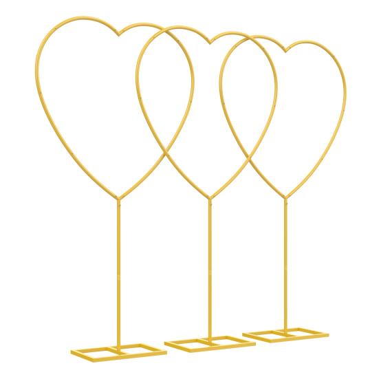 Metal Arch Backdrop Stand 3 Pcs 5.7 Ft Heart Stand Gold Shape Wedding Photo Balloon Frame with Base for Proposal Ceremony Valentine's Day Engagement