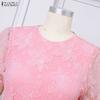 ZANZEA Women Casual Round Neck Short Sleeve Elegant Lace Long Dress