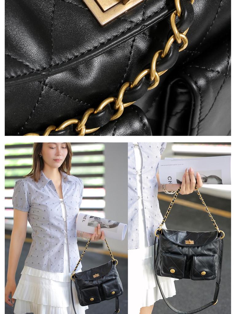 New 2024 Hobo Hippie Cowhide Messenger Bag with Retro Hardware - Underarm Shoulder Style