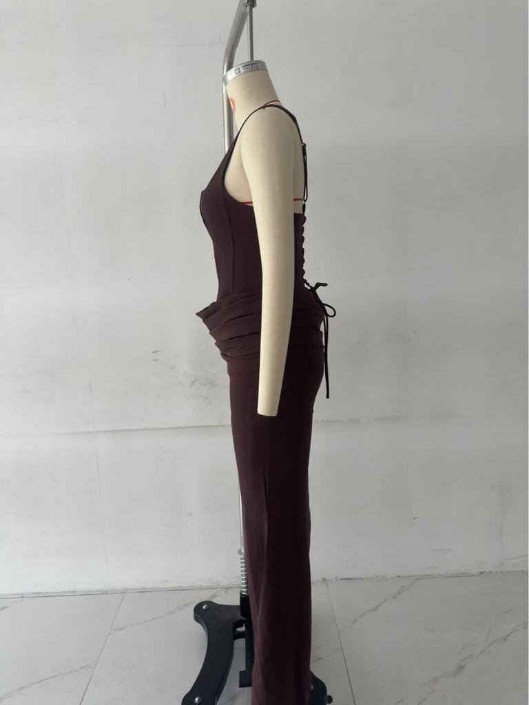 Spaghetti Strap Lace-up Waist-cinching Bodycon Dress for Women