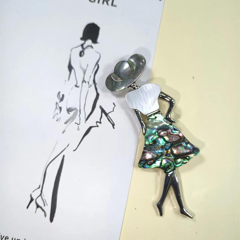 Art Nouveau Shell Dancer Brooch For Women Men With Handcrafted Inlay Fashion Accessory