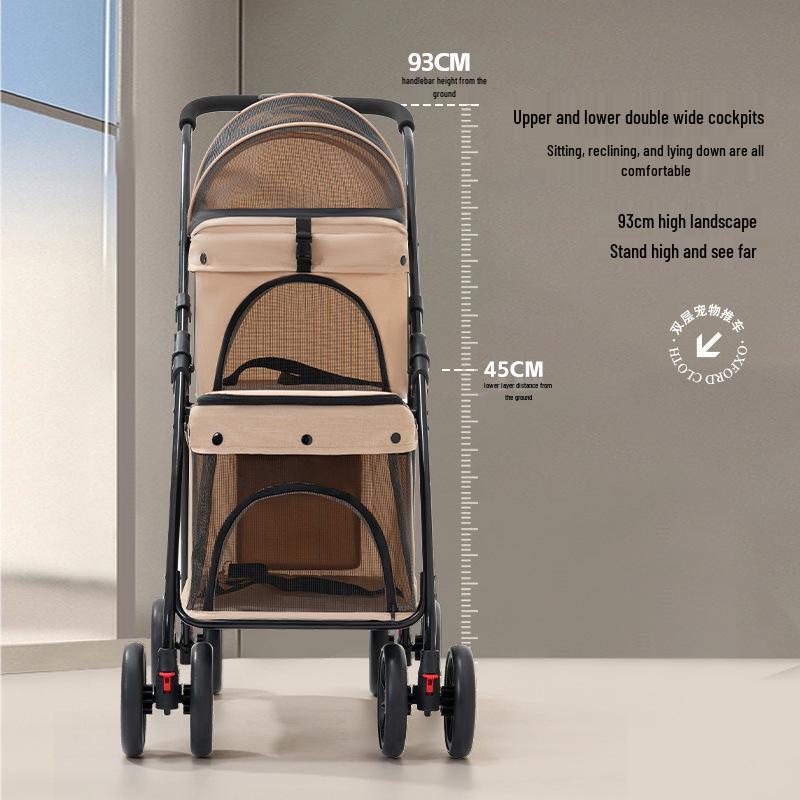 Compact Double-Layer Foldable Pet Stroller for Small Dogs and Cats
