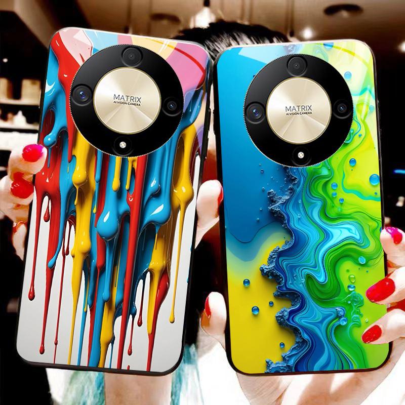 Color Ink Dot White For Honor Magic 6 50 70 90 Lite X7b 200 Pro Nova 10 Nova 5T X6 P30 Pura 70 Ultra Tempered Glass Phone Case