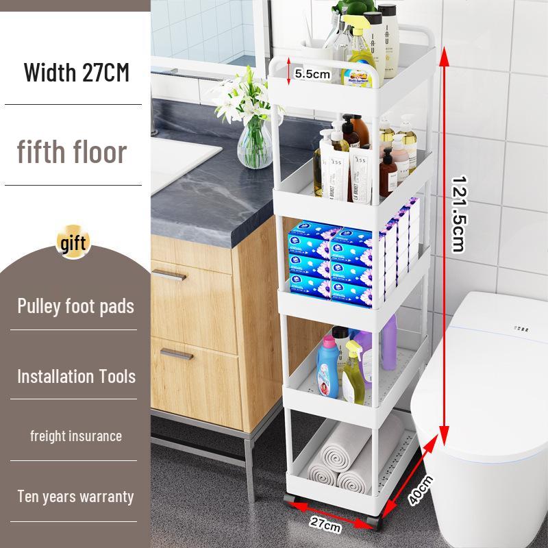 Movable Bathroom Trolley Rack for Layered Gap Storage
