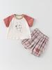 Sommer Jungen Cartoon Print Zweiteiliges Set: Kurzarm-T-Shirt & Karierte Shorts