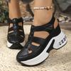 Women's Wide Width Platform Sandals, Air Cushion Cutout Peep-Toe Slides, Velcro Wedge Heel Shoes for Women
